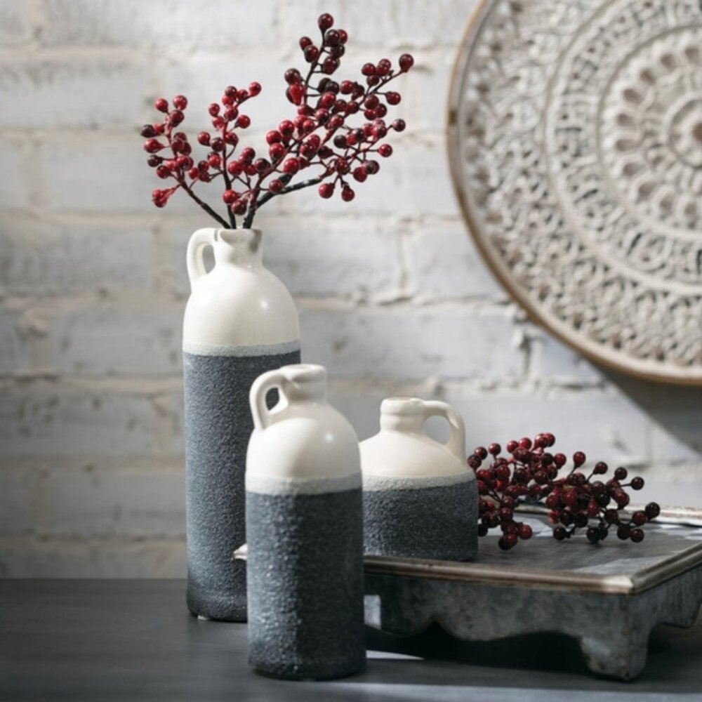 Vintage Gray and White Ceramic Vases